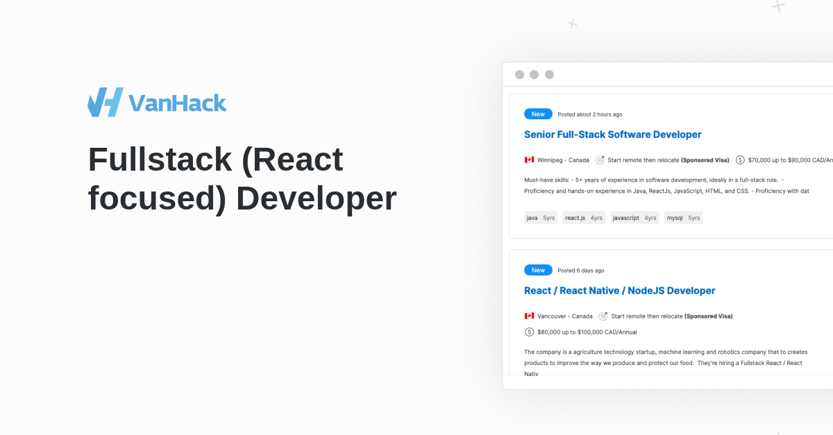 Fullstack (React focused) Developer VanHack